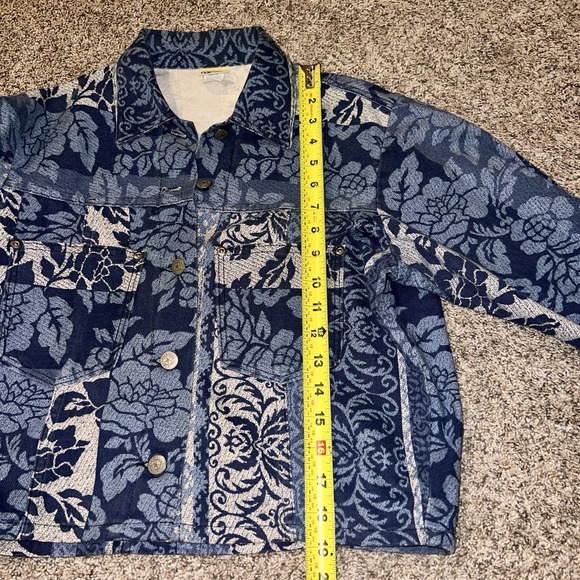 Vintage Vivaldi Jeanswear Blue Denim Jacket Floral Patchwork Small - Picture 5 of 7